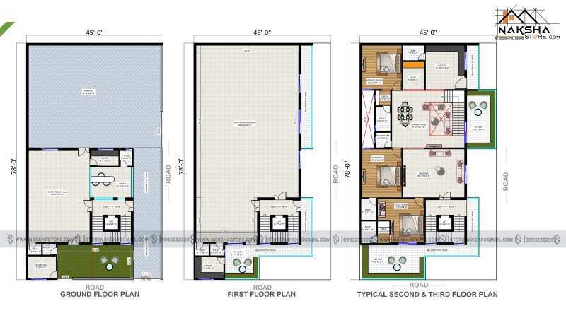 Spacious 3BHK Floor Plan | 45x78 ft Modern Home Layout